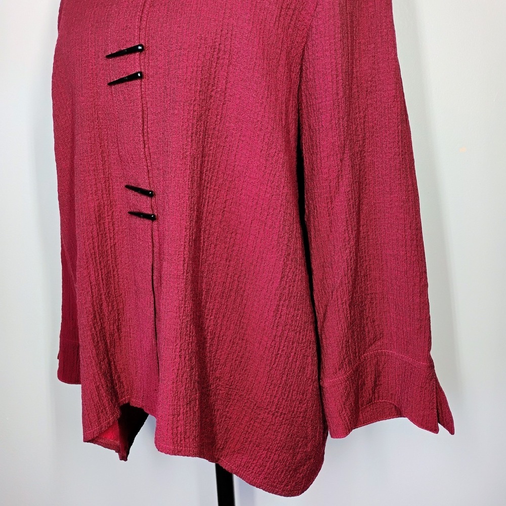 Habitat Tunic Top Red Pucker Weave Textured Chopstick Buttons Lagenlook Artsy L - Picture 3 of 9